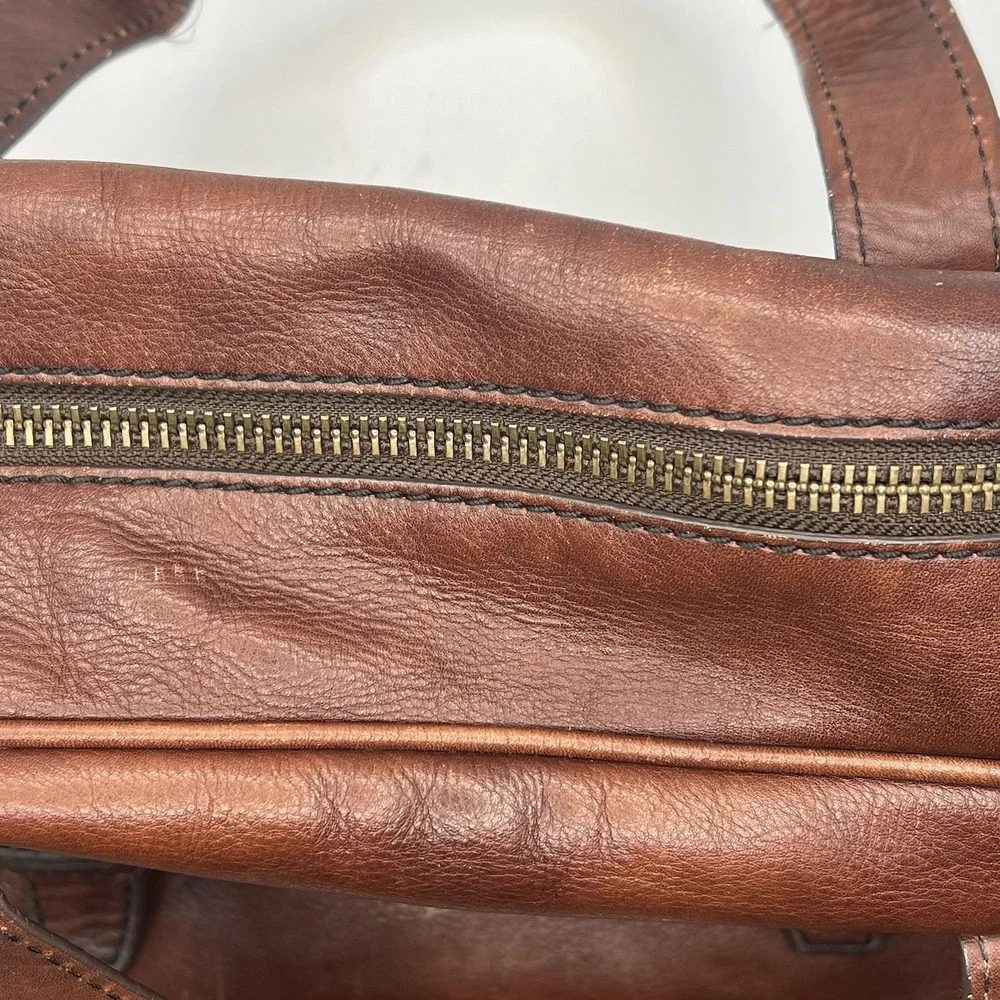 VTG  Fossil Leather Unstructured Brief Case Brown Distressed Americana No Strap